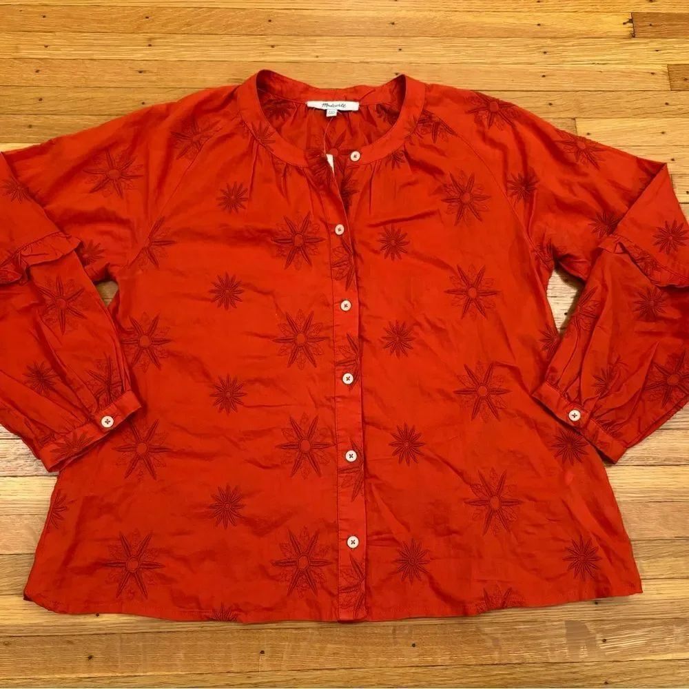 Madewell Embroidered Bubble Sleeve Button Down Top NWT